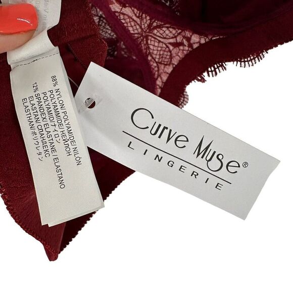 Curve Muse Bra Size 40DD Red Lace Sexy Wireless Sheer Panel Half Lined Bra NEW - Picture 12 of 12